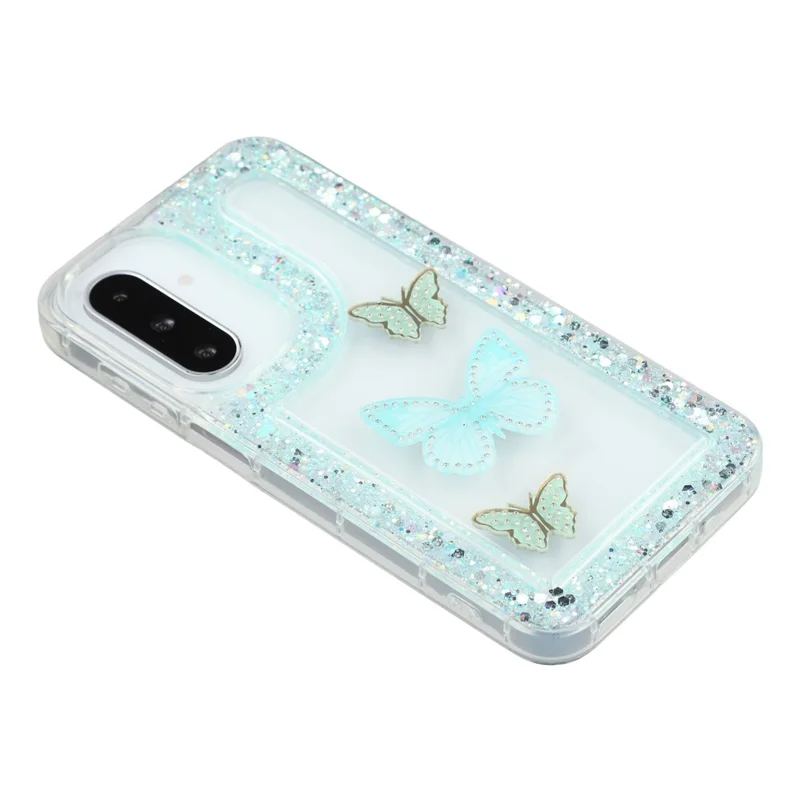 For Samsung Galaxy A36 5G / A56 5G Case DIY Butterfly Glitter Epoxy Soft TPU Phone Back Cover - Green