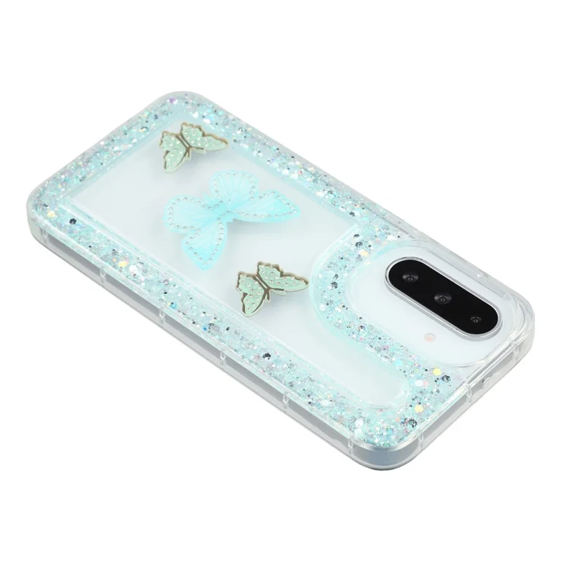 For Samsung Galaxy A36 5G / A56 5G Case DIY Butterfly Glitter Epoxy Soft TPU Phone Back Cover - Green