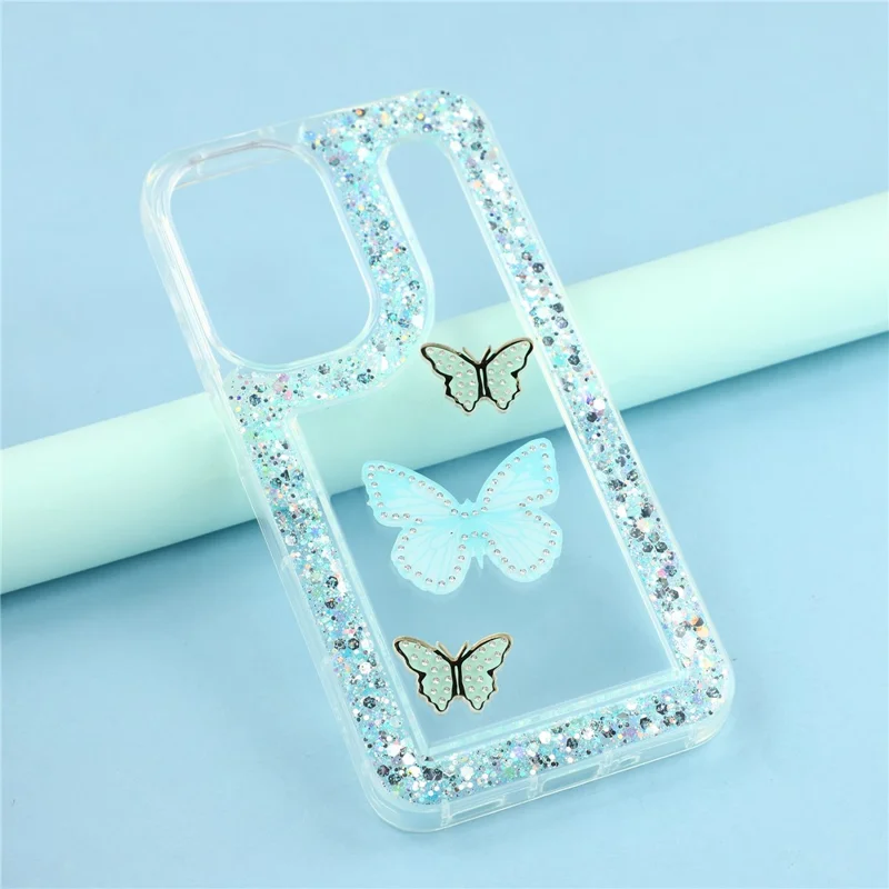 For Samsung Galaxy A36 5G / A56 5G Case DIY Butterfly Glitter Epoxy Soft TPU Phone Back Cover - Green