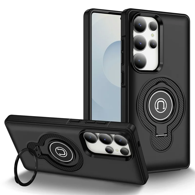 For Samsung Galaxy S25 Ultra Case Kickstand PC + TPU Phone Back Cover Car Mount Compatible - Black