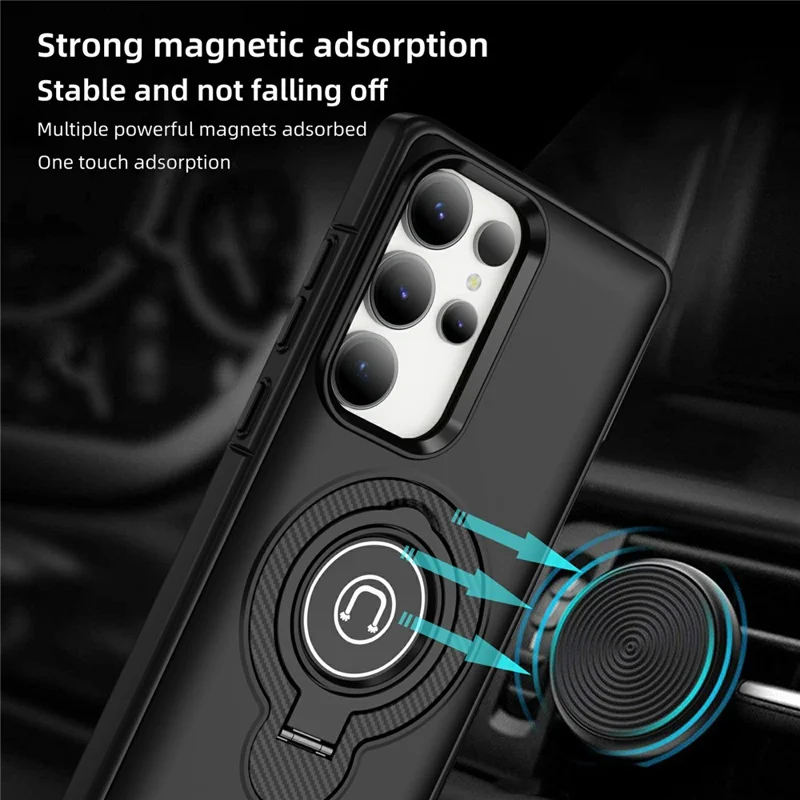 For Samsung Galaxy S25 Ultra Case Kickstand PC + TPU Phone Back Cover Car Mount Compatible - Black