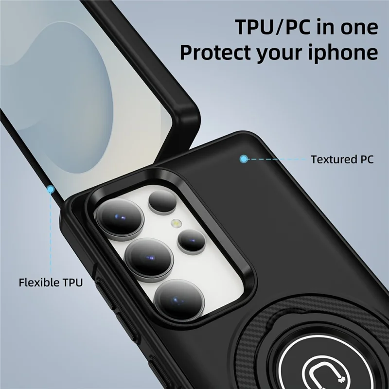 For Samsung Galaxy S25 Ultra Case Kickstand PC + TPU Phone Back Cover Car Mount Compatible - Black