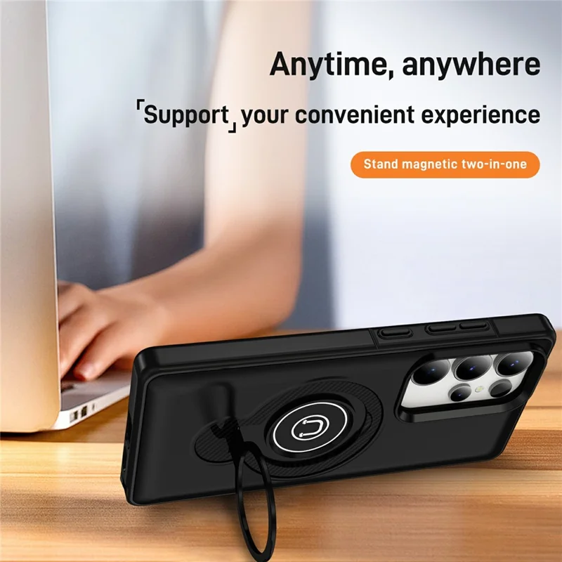 For Samsung Galaxy S25 Ultra Case Kickstand PC + TPU Phone Back Cover Car Mount Compatible - Black