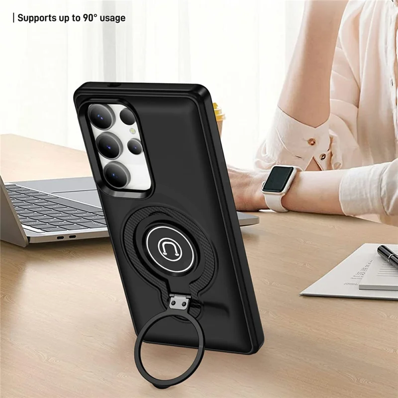 For Samsung Galaxy S25 Ultra Case Kickstand PC + TPU Phone Back Cover Car Mount Compatible - Black