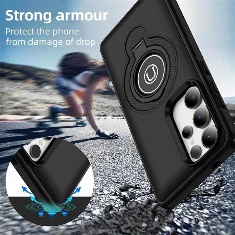 For Samsung Galaxy S25 Ultra Case Kickstand PC + TPU Phone Back Cover Car Mount Compatible - Black