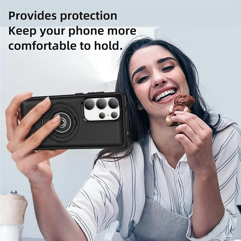 For Samsung Galaxy S25 Ultra Case Kickstand PC + TPU Phone Back Cover Car Mount Compatible - Black