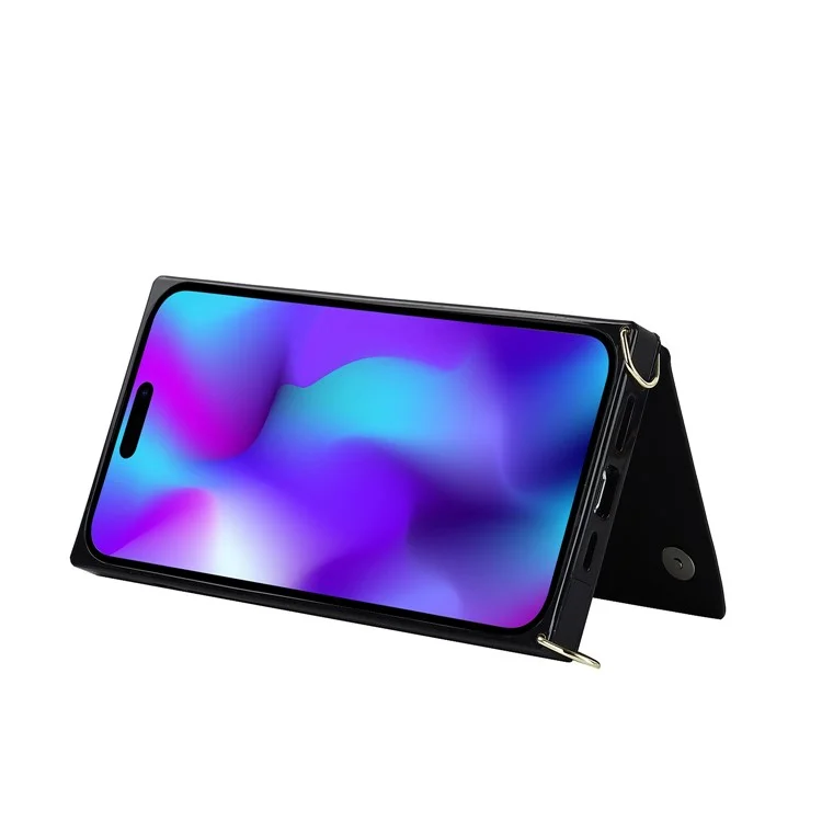 Wallet Phone Case for iPhone 14 Pro Max Anti-Fall Shockproof Case TPU PU Leather Protective Cover with Zippered Pouch / Shoulder Strap - Black
