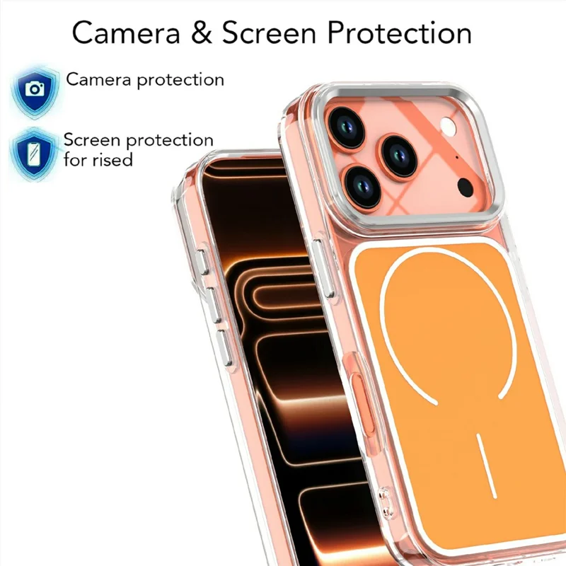 For iPhone 17 Pro Case Compatible with MagSafe Electroplated Acrylic TPU Phone Back Cover - Orange