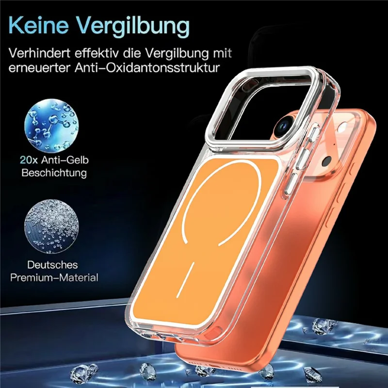 For iPhone 17 Pro Case Compatible with MagSafe Electroplated Acrylic TPU Phone Back Cover - Orange