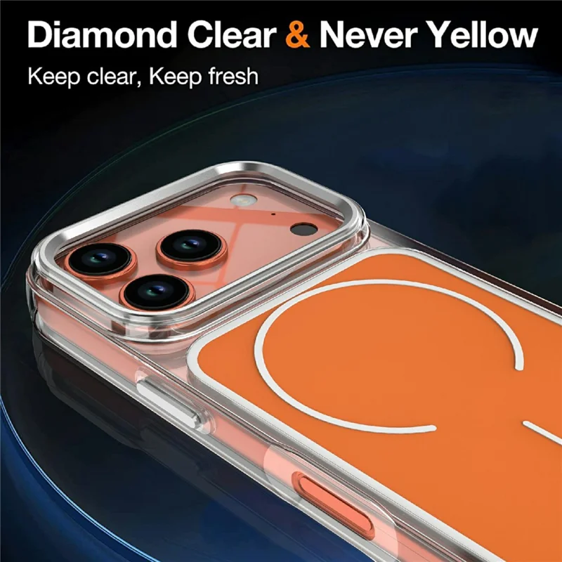 For iPhone 17 Pro Case Compatible with MagSafe Electroplated Acrylic TPU Phone Back Cover - Orange