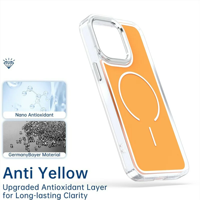 Étui pour iPhone 16 Pro compatible avec MagSafe Couvercle de téléphone arrière en acrylique électrolytique TPU - Orange