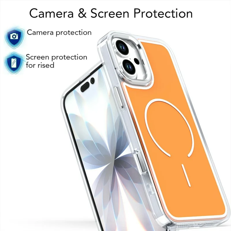 Für iPhone 16 Hülle kompatibel mit MagSafe Elektroplattierter Acryl-TPU-Handyhülle - Orange