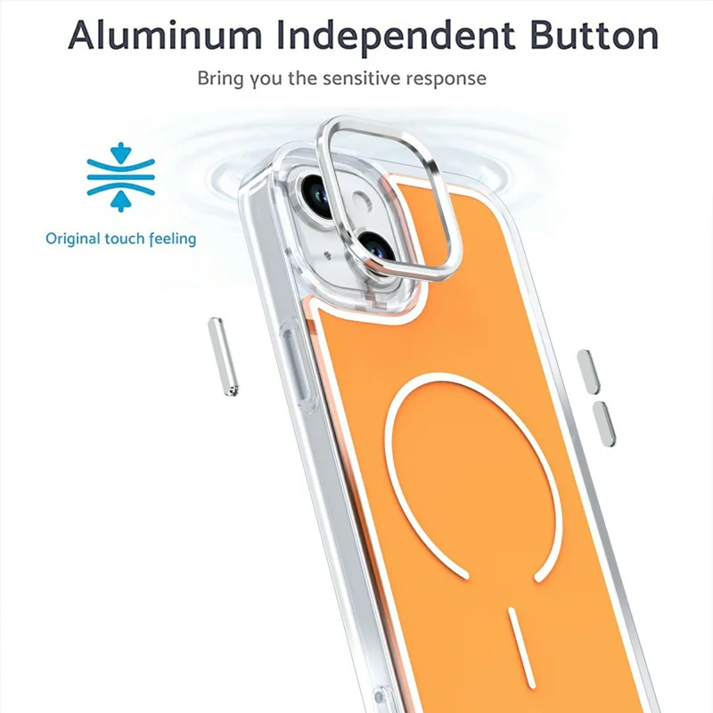 iPhone 15 Hülle kompatibel mit MagSafe Elektroplattierter Acryl-TPU-Handyhülle - Orange
