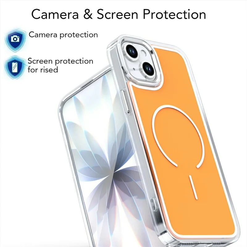 iPhone 15 Hülle kompatibel mit MagSafe Elektroplattierter Acryl-TPU-Handyhülle - Orange