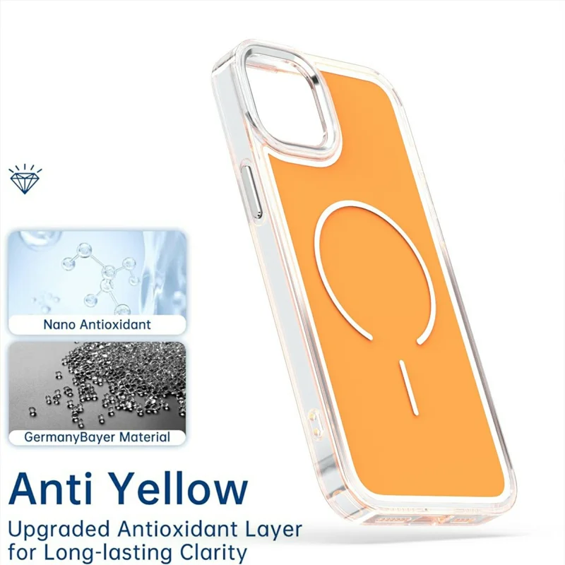 iPhone 15 Hülle kompatibel mit MagSafe Elektroplattierter Acryl-TPU-Handyhülle - Orange
