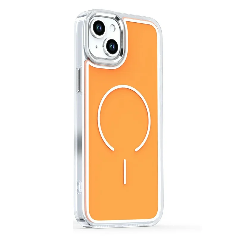 Capa Compatível com iPhone 15 Plus com MagSafe Acrilico Eletrolítico TPU Capa Traseira do Telefone - Laranja