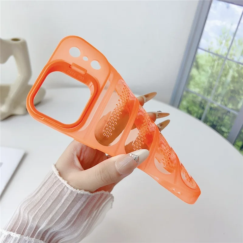 For iPhone 17 Pro Max Case Heat Dissipation Kickstand Airbags Anti-Drop TPU + PC Phone Cover - Transparent Orange