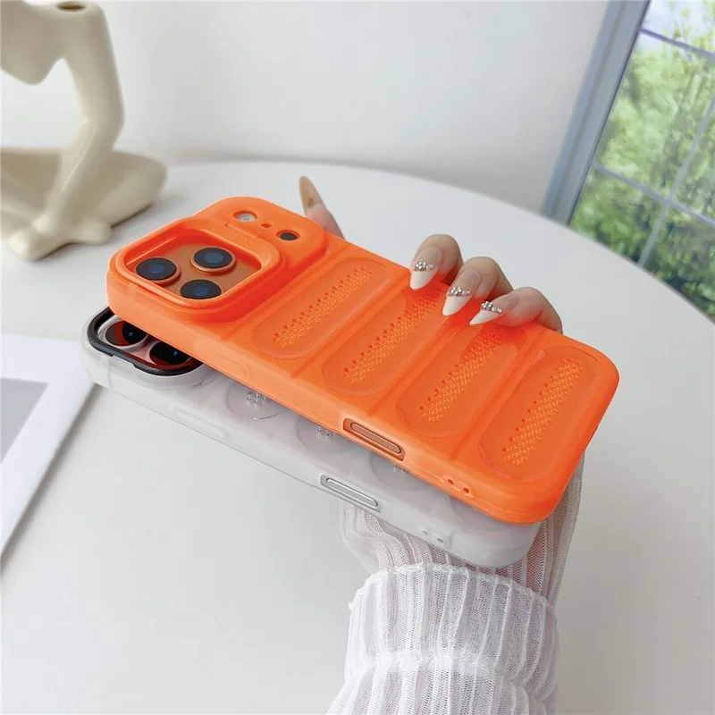 For iPhone 17 Pro Max Case Heat Dissipation Kickstand Airbags Anti-Drop TPU + PC Phone Cover - Transparent Orange