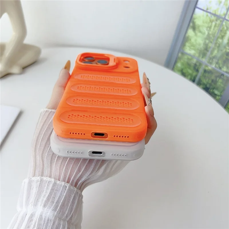 For iPhone 17 Pro Max Case Heat Dissipation Kickstand Airbags Anti-Drop TPU + PC Phone Cover - Transparent Orange