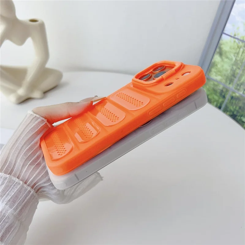 For iPhone 17 Pro Max Case Heat Dissipation Kickstand Airbags Anti-Drop TPU + PC Phone Cover - Transparent Orange