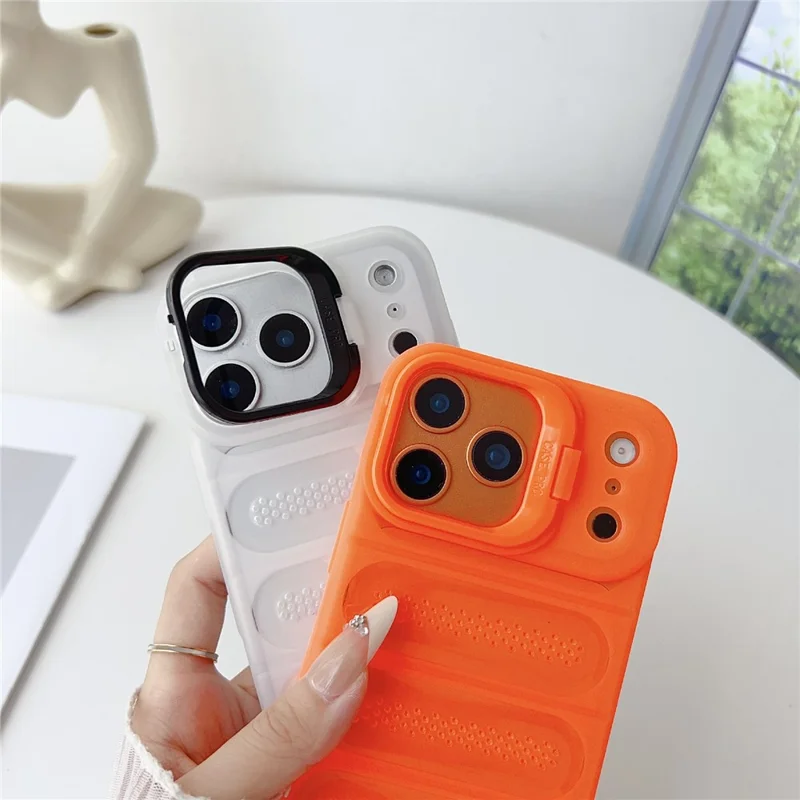 For iPhone 17 Pro Max Case Heat Dissipation Kickstand Airbags Anti-Drop TPU + PC Phone Cover - Transparent Orange