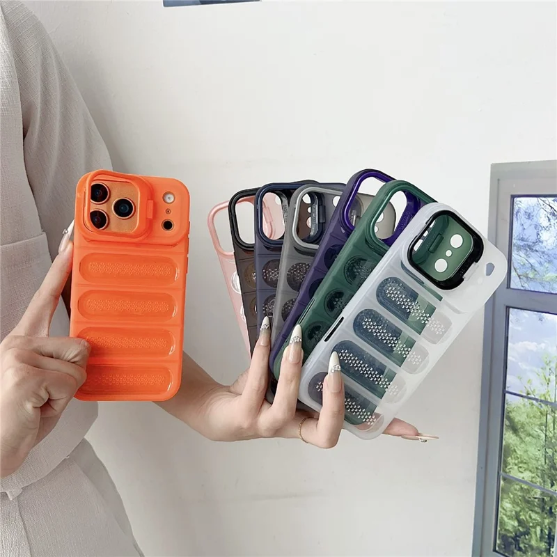 For iPhone 17 Pro Max Case Heat Dissipation Kickstand Airbags Anti-Drop TPU + PC Phone Cover - Transparent Orange