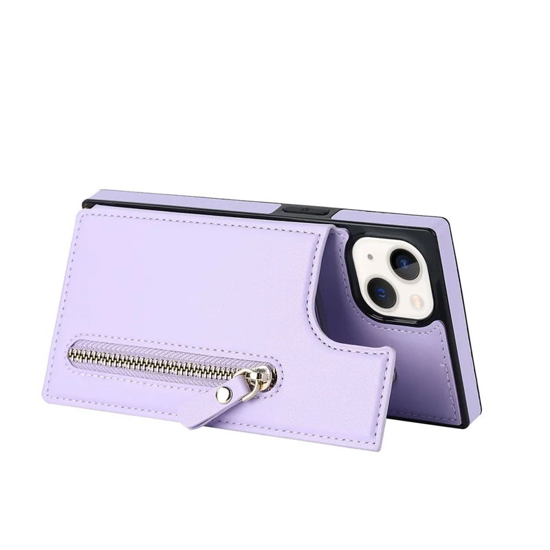 Shockproof Case for iPhone 13 6.1 inch Anti-Drop Wallet Phone Case TPU PU Leather Protective Cover with Zippered Pouch / Shoulder Strap - Purple