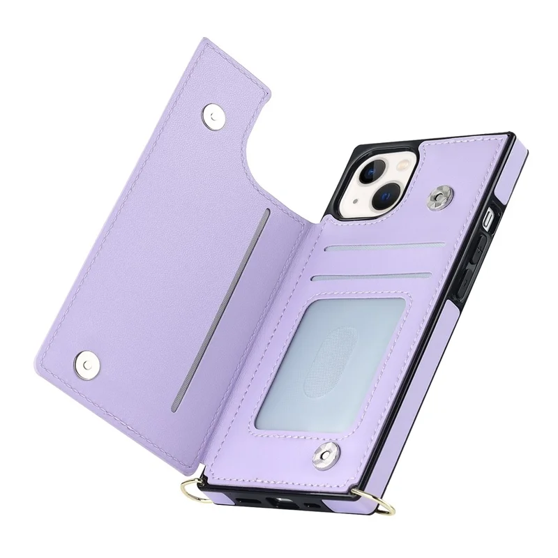 Shockproof Case for iPhone 13 6.1 inch Anti-Drop Wallet Phone Case TPU PU Leather Protective Cover with Zippered Pouch / Shoulder Strap - Purple