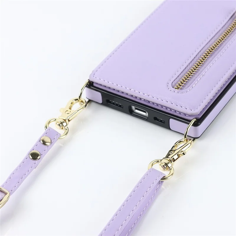 Shockproof Case for iPhone 13 6.1 inch Anti-Drop Wallet Phone Case TPU PU Leather Protective Cover with Zippered Pouch / Shoulder Strap - Purple