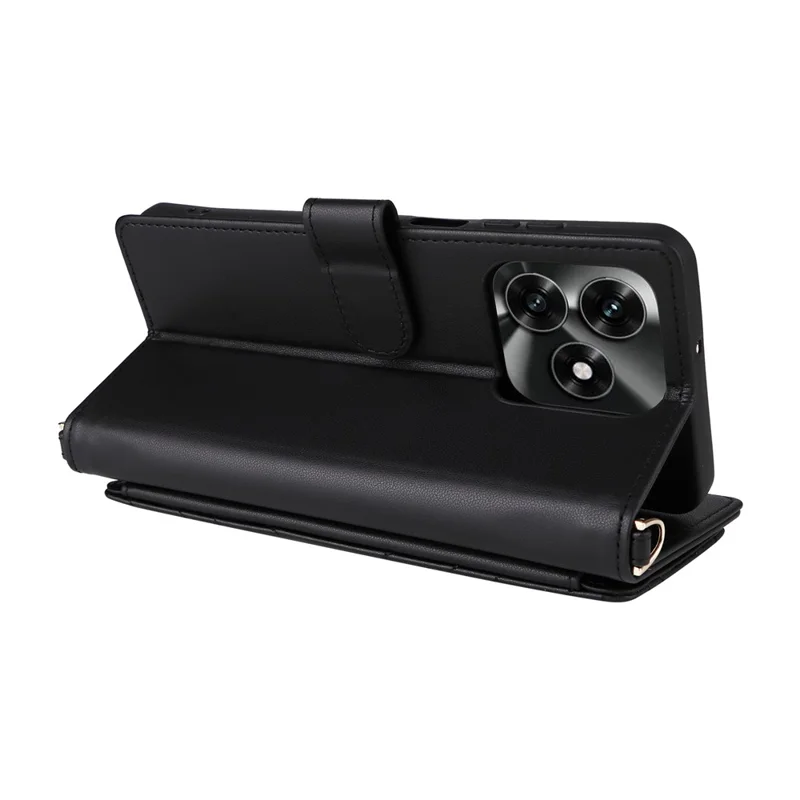 Leather Case for Honor X5c 4G / X5c Plus 4G / Play10A 4G Stand Wallet Phone Cover with Shoulder / Wrist Strap - Black