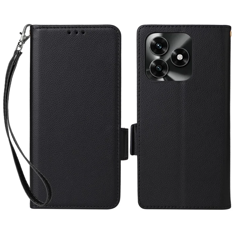 Leather Case for Honor X5c 4G / X5c Plus 4G / Play10A 4G Litchi Texture Wallet Phone Cover with Wrist Strap - Black