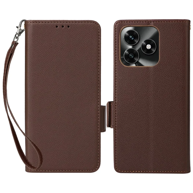 Leather Case for Honor X5c 4G / X5c Plus 4G / Play10A 4G Litchi Texture Wallet Phone Cover with Wrist Strap - Brown