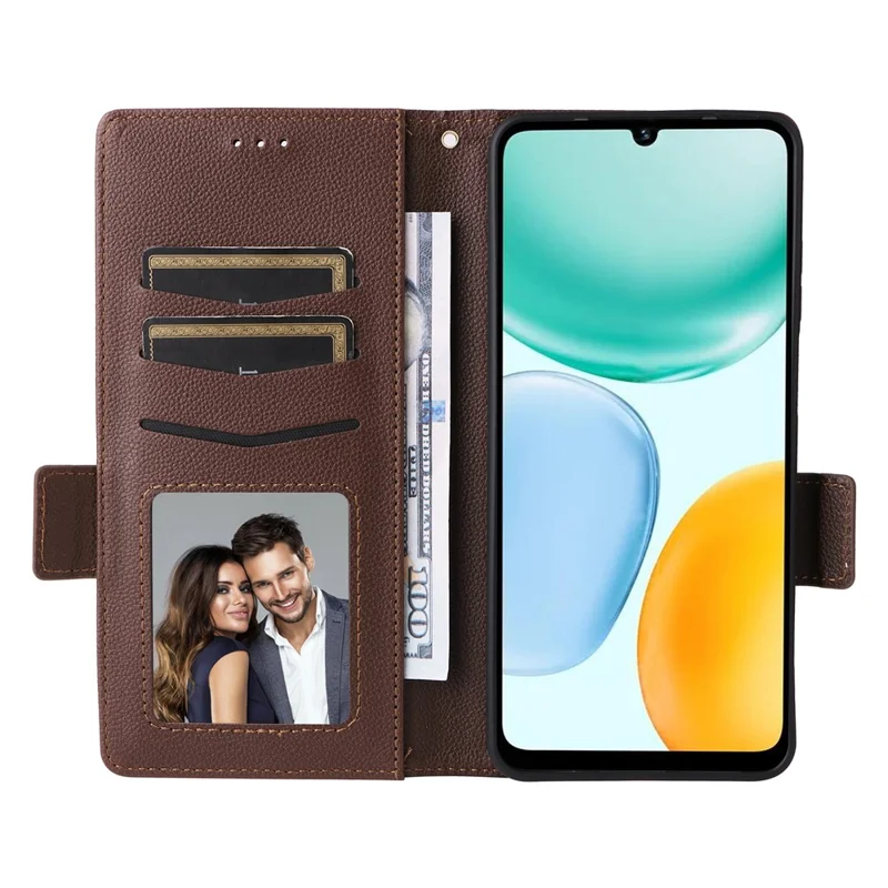 Leather Case for Honor X5c 4G / X5c Plus 4G / Play10A 4G Litchi Texture Wallet Phone Cover with Wrist Strap - Brown