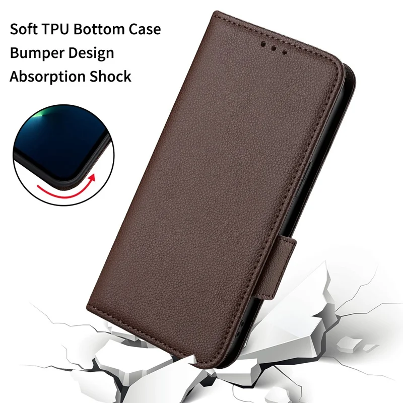Leather Case for Honor X5c 4G / X5c Plus 4G / Play10A 4G Litchi Texture Wallet Phone Cover with Wrist Strap - Brown