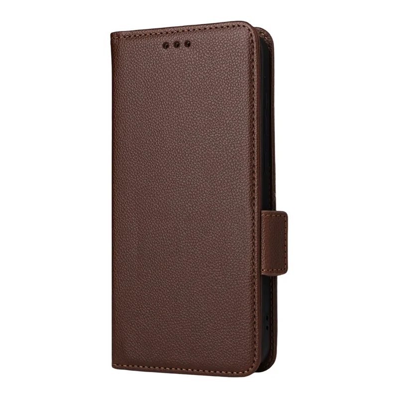 For Oppo Find X9 5G Case Litchi Texture Wallet Leather Phone Cover with Wrist Strap - Brown