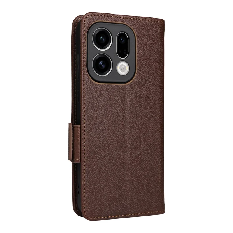 For Oppo Find X9 5G Case Litchi Texture Wallet Leather Phone Cover with Wrist Strap - Brown