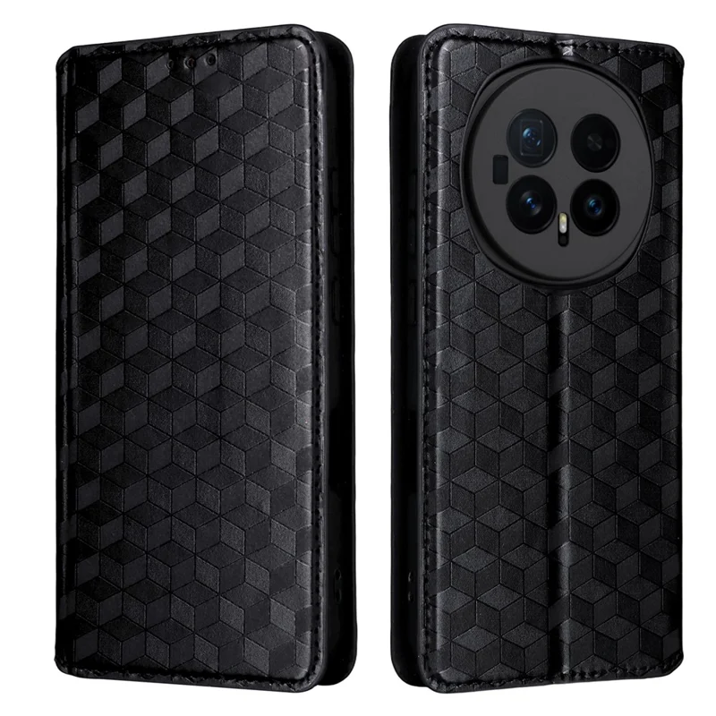 Per Honor Magic8 5G Case Wallet Rhombus Imprinted PU Leather Phone Cover - Nero
