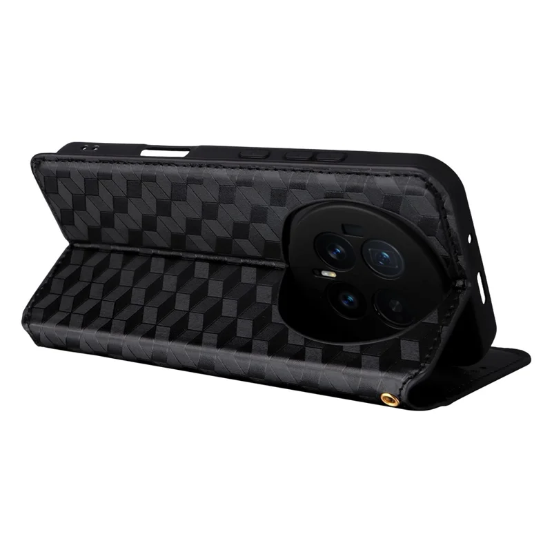 Per Honor Magic8 5G Case Wallet Rhombus Imprinted PU Leather Phone Cover - Nero