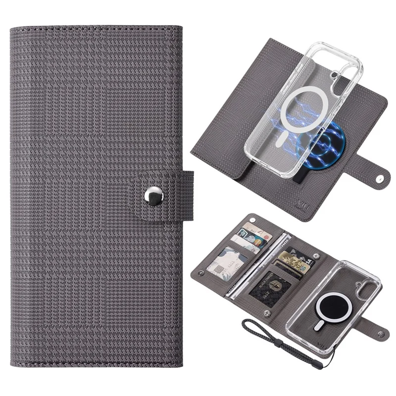 VILI GHA Серия для iPhone 17 Магнитный чехол Съемная кожаная крышка телефона с блокировкой RFID - Серый