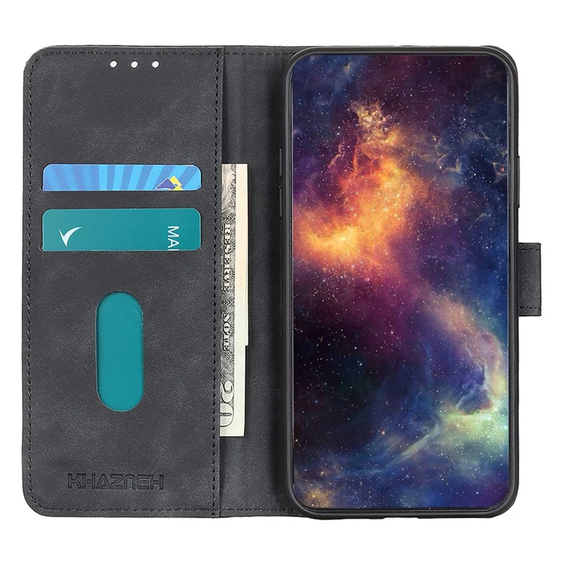 KHAZNEH For OnePlus 15 5G Case PU Leather Retro Texture Phone Cover - Black