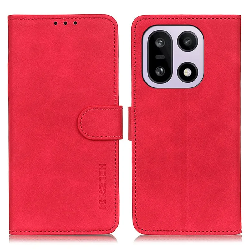 KHAZNEH For OnePlus 15 5G Case PU Leather Retro Texture Phone Cover - Red