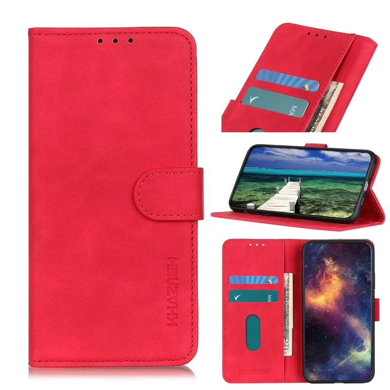 KHAZNEH For OnePlus 15 5G Case PU Leather Retro Texture Phone Cover - Red