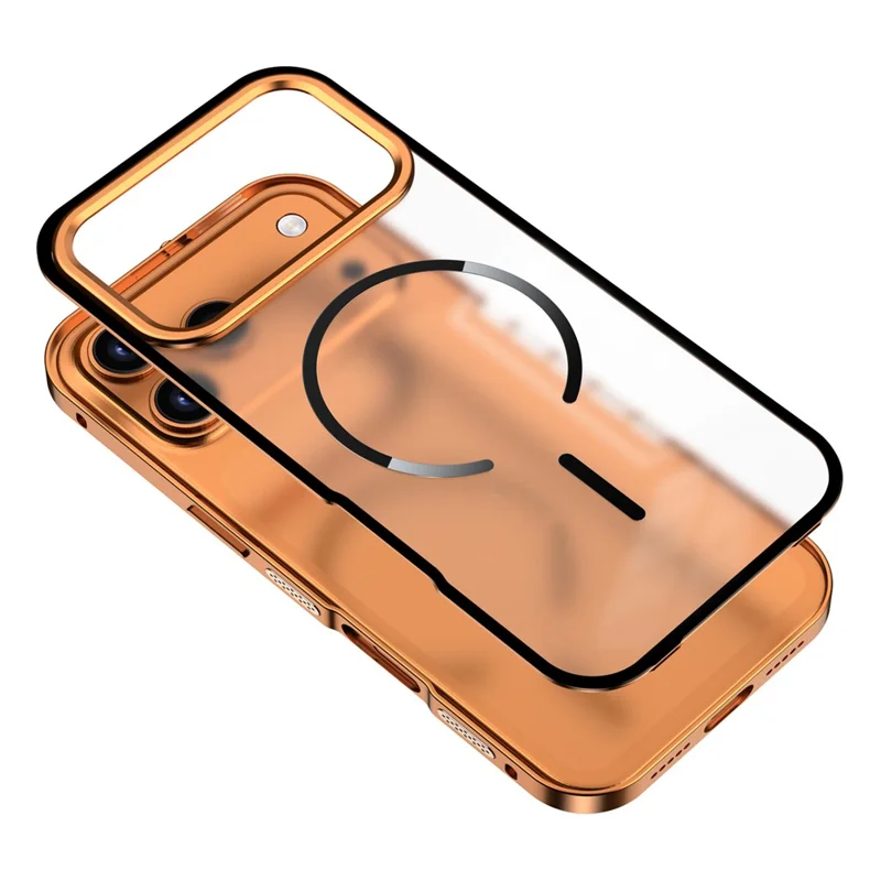 Coque iPhone 17 Pro Max Compatible avec MagSafe Alliage d'Aluminium PC Mat Housse de Téléphone Verrouillage à Pression Pop-Up - Orange
