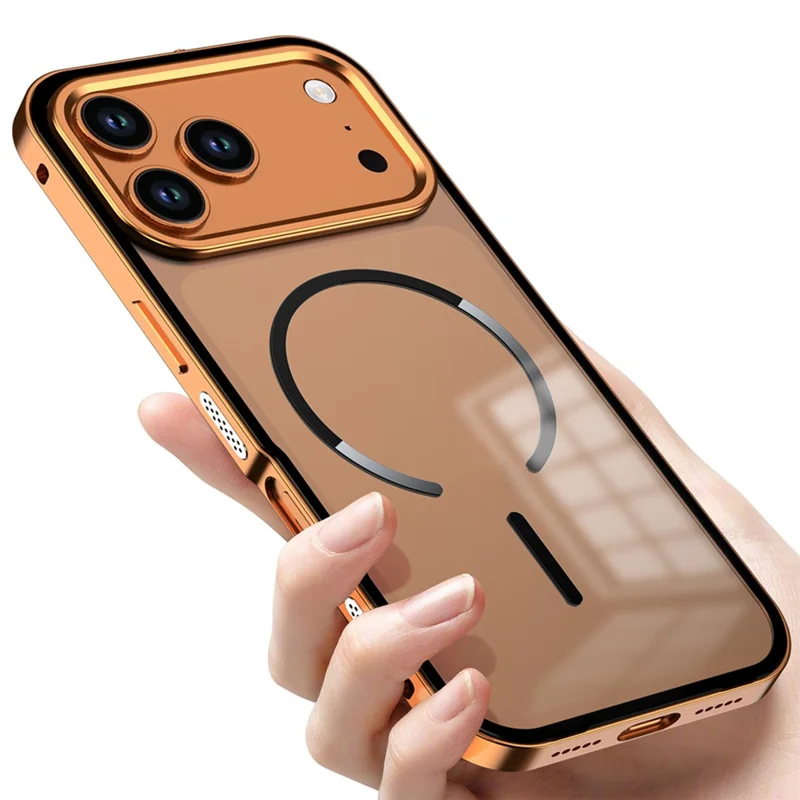 Coque iPhone 17 Pro Max Compatible avec MagSafe Alliage d'Aluminium PC Mat Housse de Téléphone Verrouillage à Pression Pop-Up - Orange