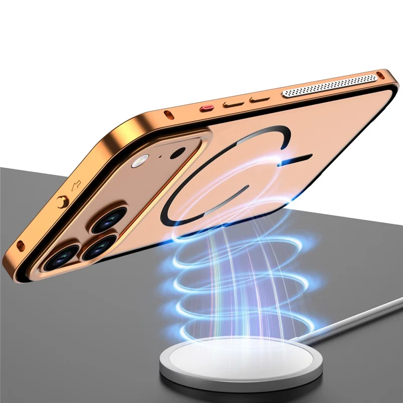 Coque iPhone 17 Pro Max Compatible avec MagSafe Alliage d'Aluminium PC Mat Housse de Téléphone Verrouillage à Pression Pop-Up - Orange