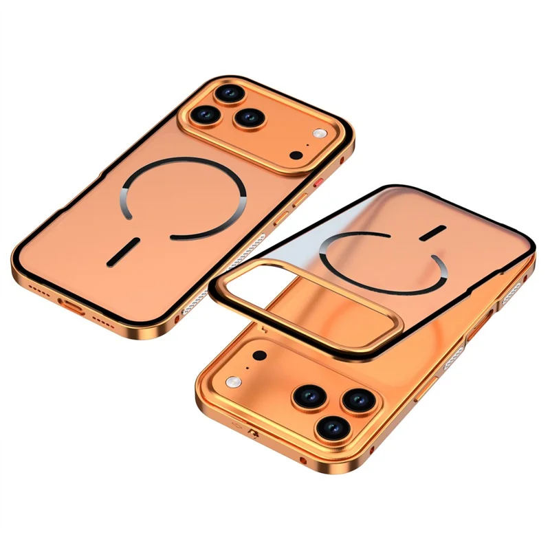 iPhone 17 Pro Hülle kompatibel mit MagSafe Aluminiumlegierung PC Matt Handyhülle Pop-Up Schnappverschluss - Orange