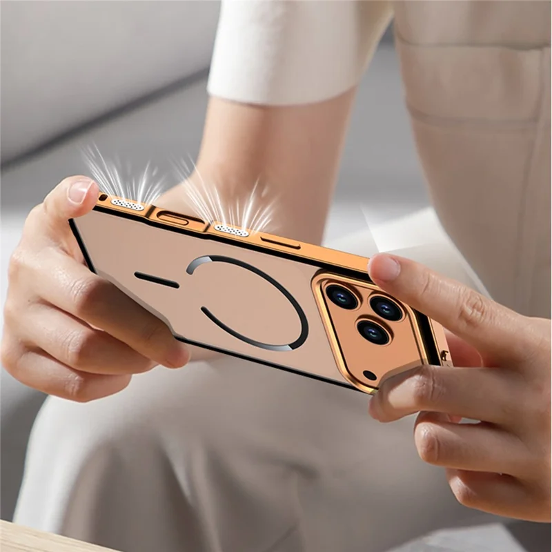 iPhone 17 Pro Hülle kompatibel mit MagSafe Aluminiumlegierung PC Matt Handyhülle Pop-Up Schnappverschluss - Orange