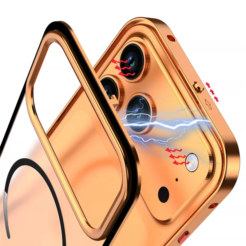 iPhone 17 Pro Hülle kompatibel mit MagSafe Aluminiumlegierung PC Matt Handyhülle Pop-Up Schnappverschluss - Orange