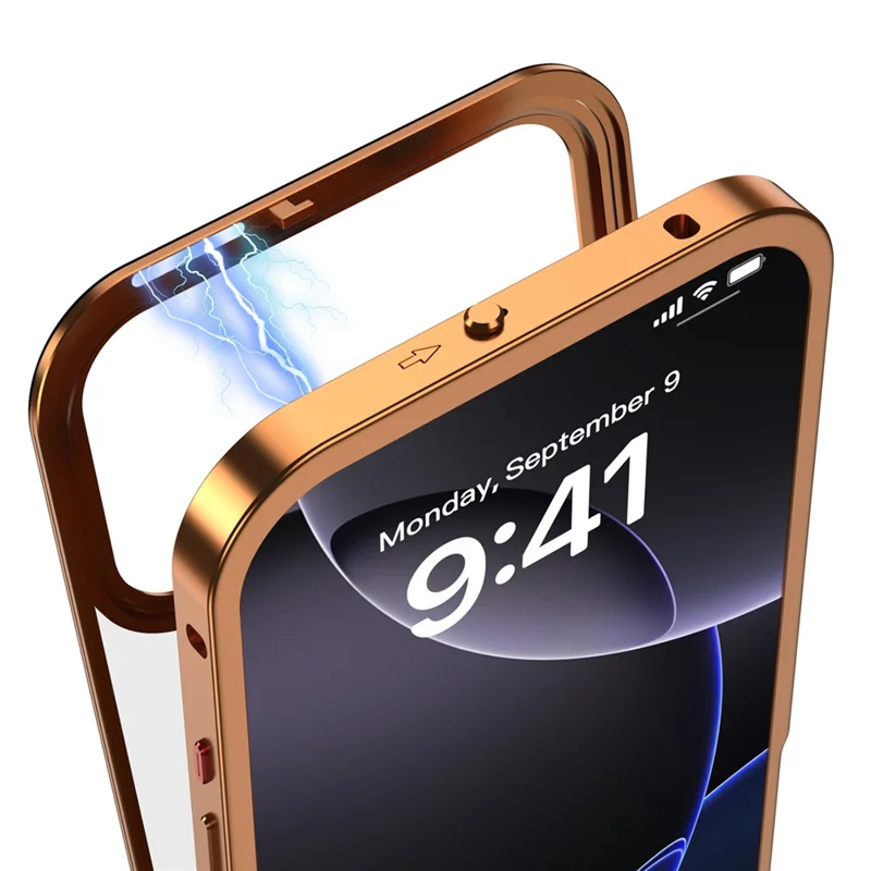 iPhone 17 Pro Hülle kompatibel mit MagSafe Aluminiumlegierung PC Matt Handyhülle Pop-Up Schnappverschluss - Orange