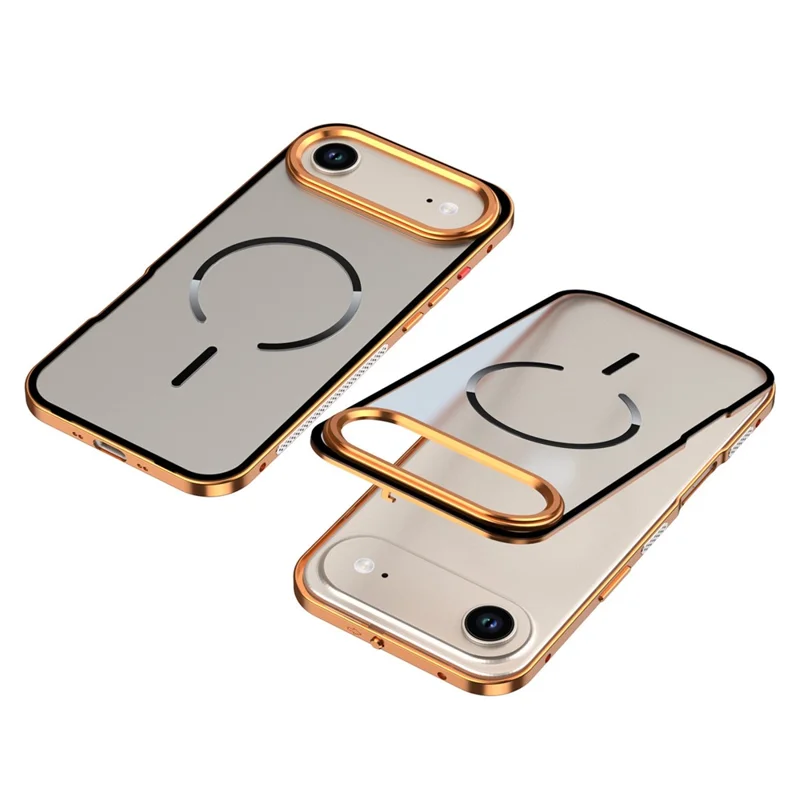 Capa de Ar para iPhone Compatível com MagSafe Alumínio Liga de Alumínio PC Fosco Capa de Telefone Trava de Encaixe Pop-Up - Laranja